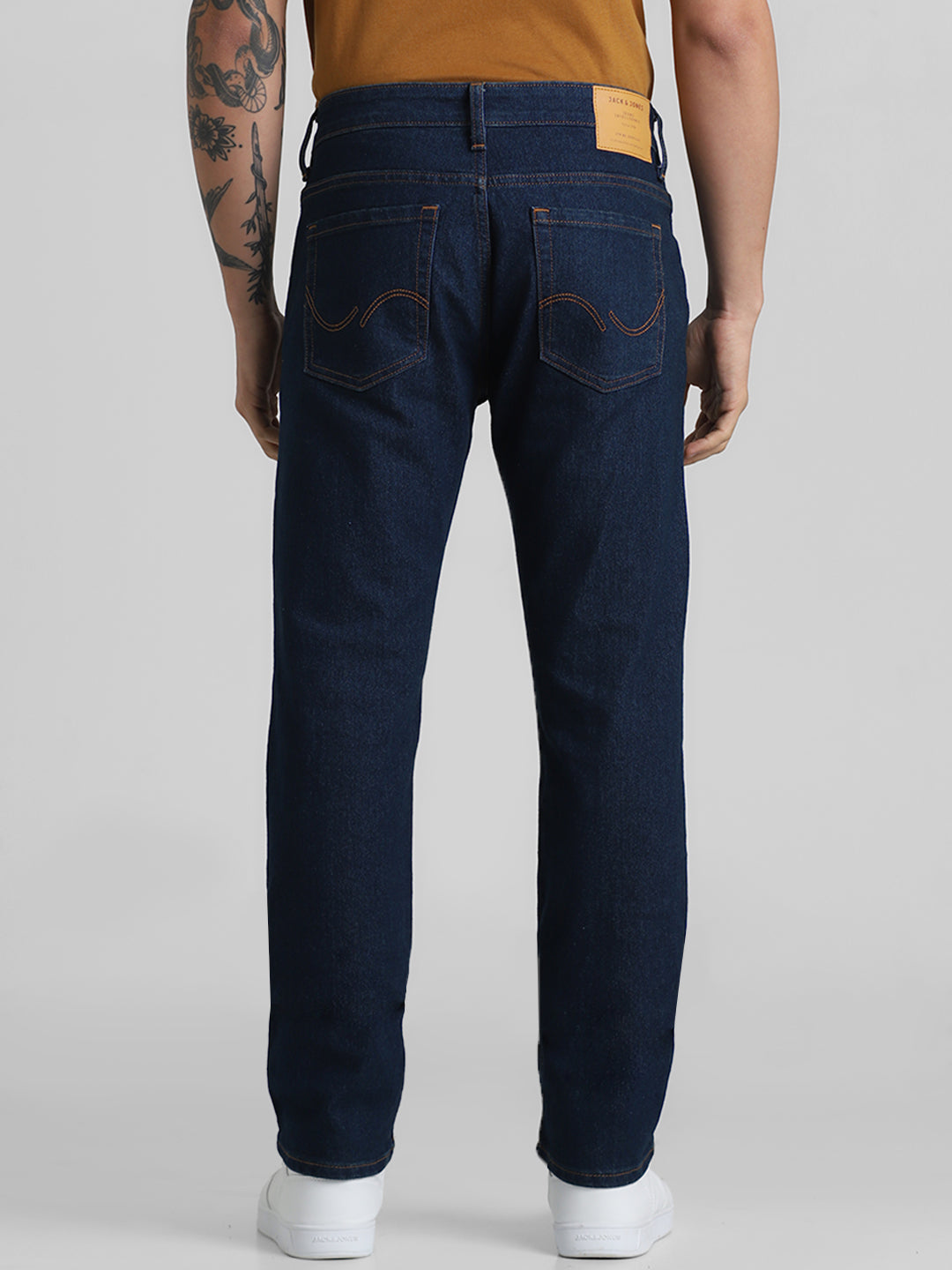 Men's Dark Blue Regular Fit Straight Leg Stretch Jeans