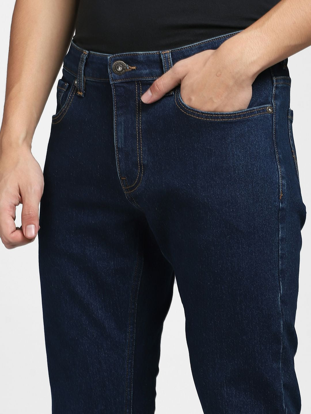 Dark Blue Mid Rise Clark Straight Fit Jeans