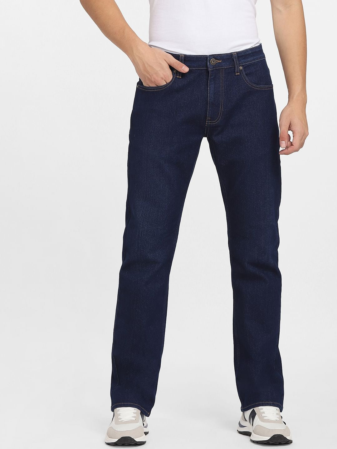 Dark Blue Mid Rise Clark Straight Fit Jeans