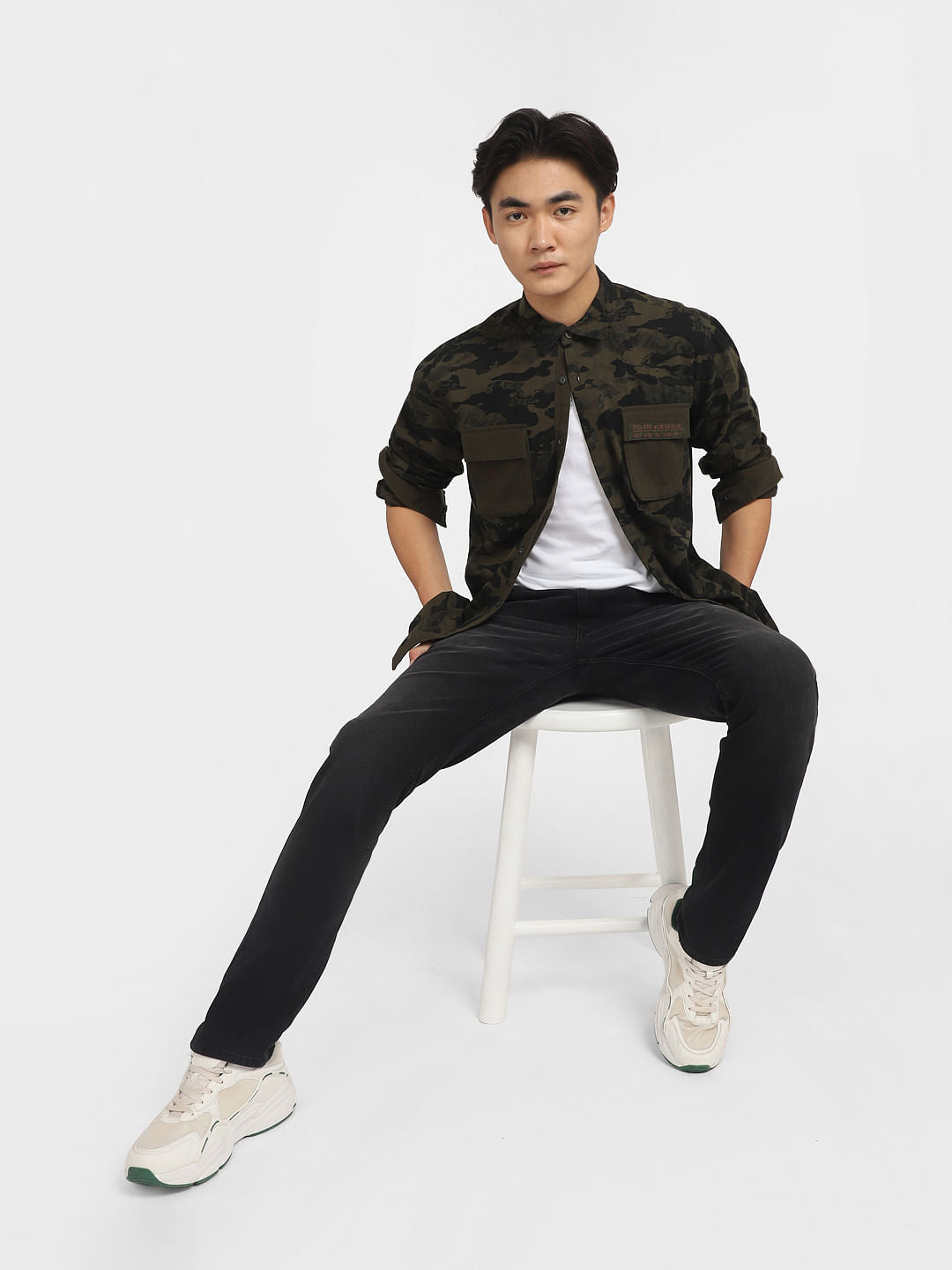 Black Low Rise Washed Glenn Slim Jeans