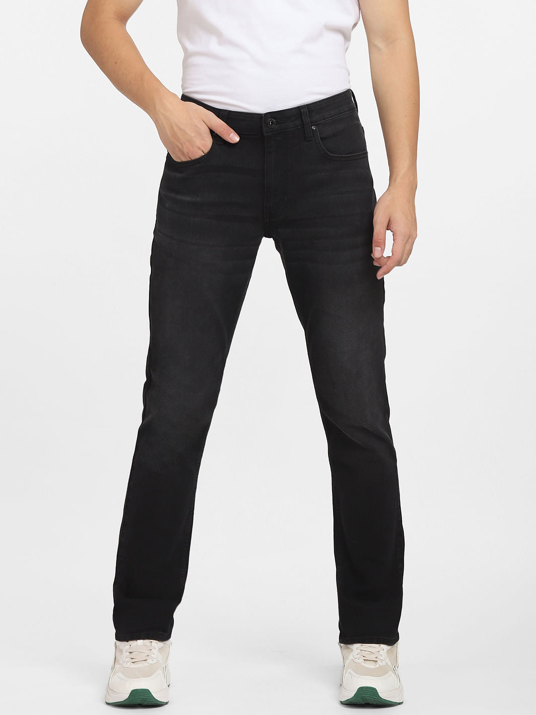 Black Low Rise Washed Glenn Slim Jeans