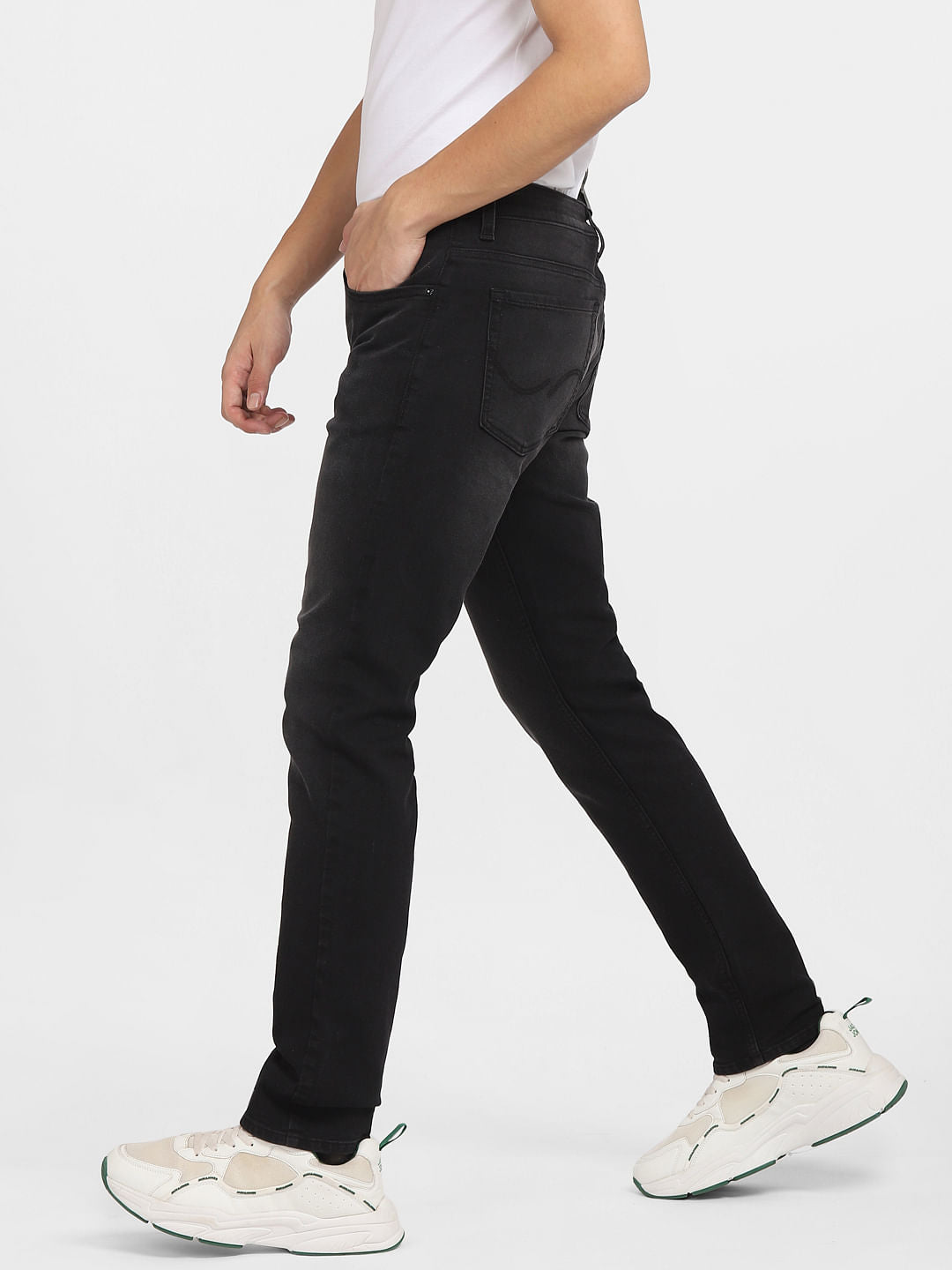 Black Low Rise Washed Glenn Slim Jeans
