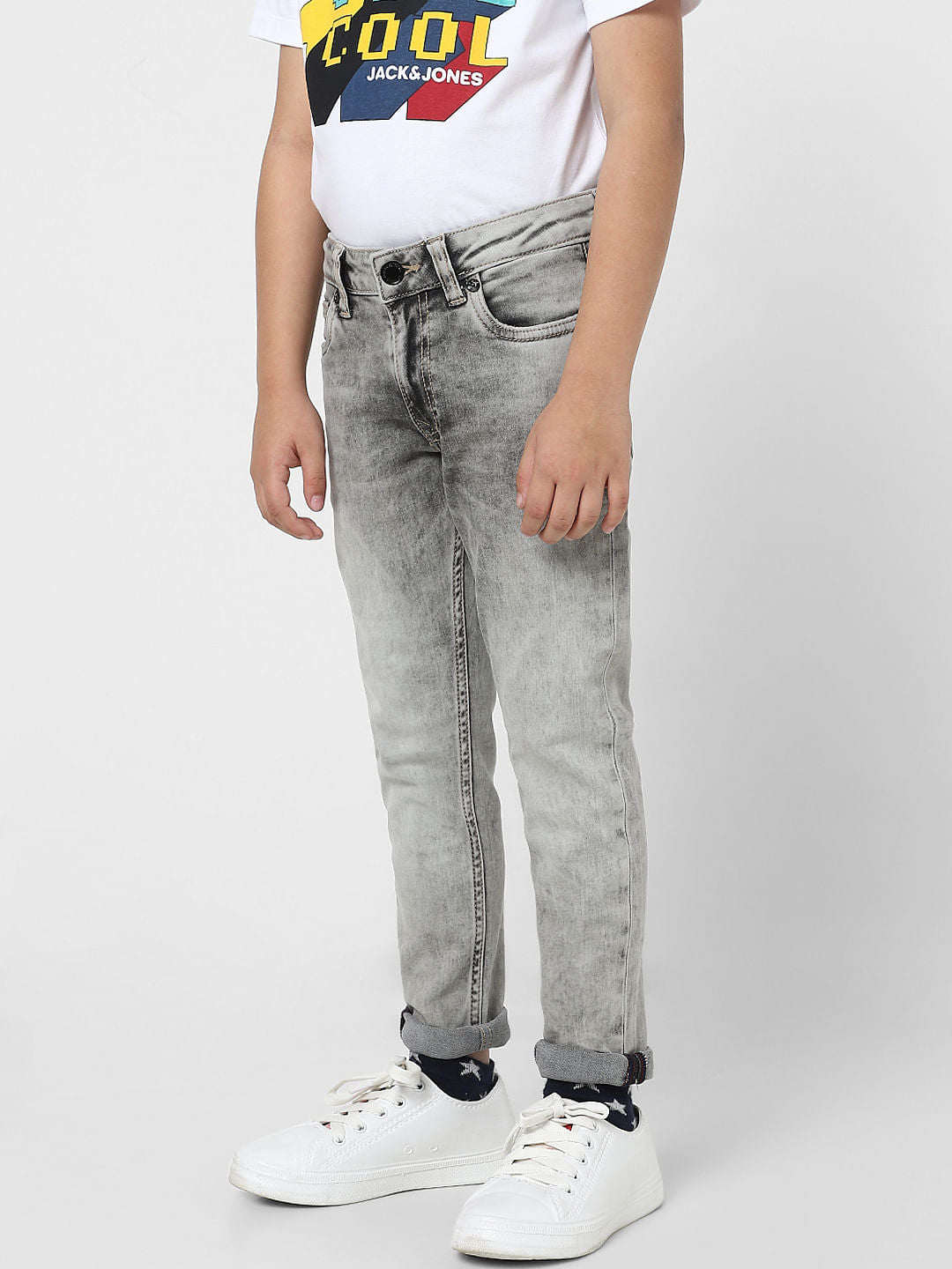 Boys Grey Mid Rise Glenn Slim Fit Jeans