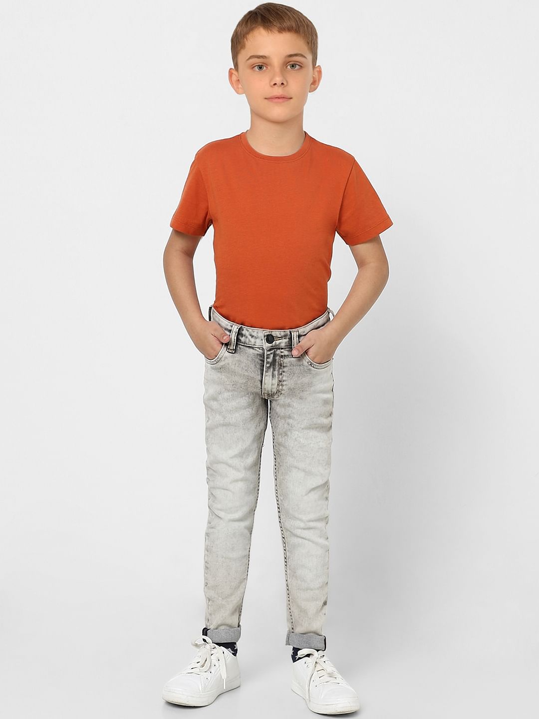 Boys Grey Mid Rise Glenn Slim Fit Jeans