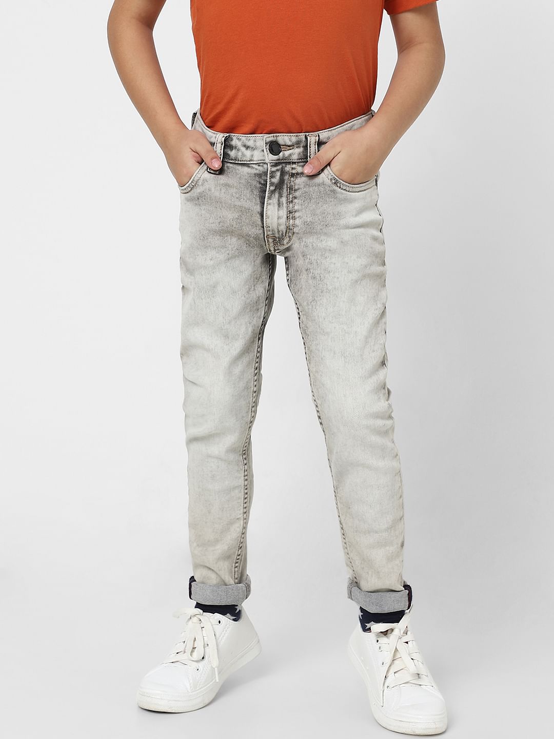 Boys Grey Mid Rise Glenn Slim Fit Jeans