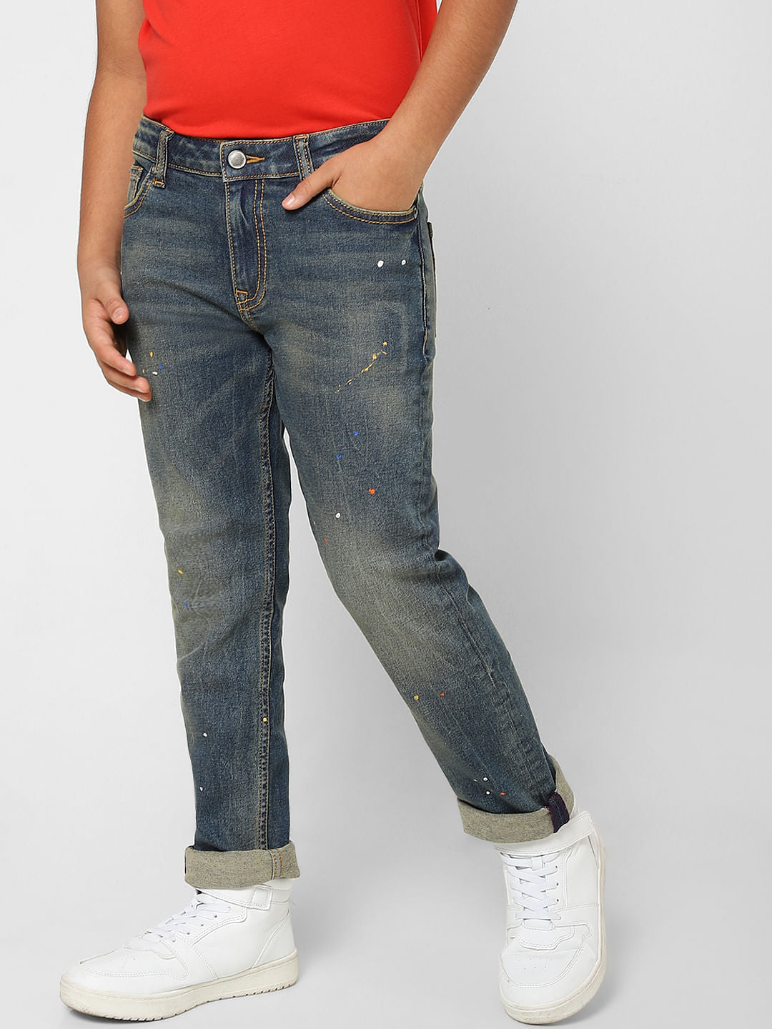 Boys Blue Washed Straight Jeans