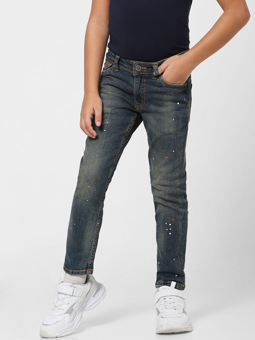 Boys Blue Mid Rise Washed Straight Fit Jeans