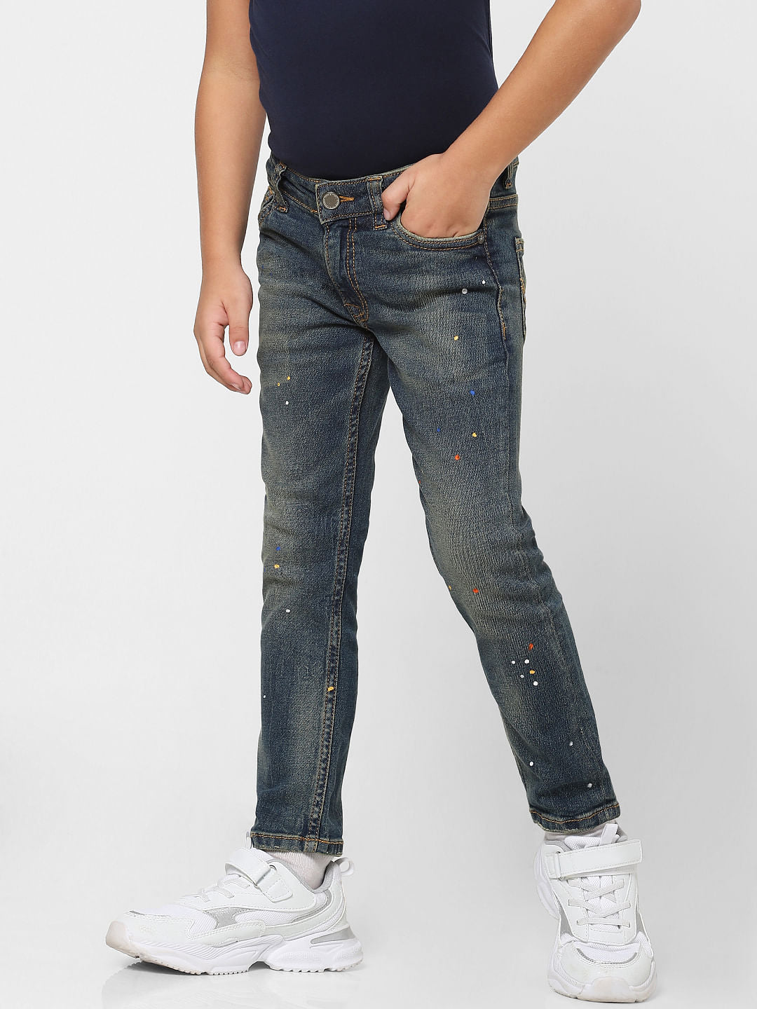 Boys Blue Mid Rise Washed Straight Fit Jeans