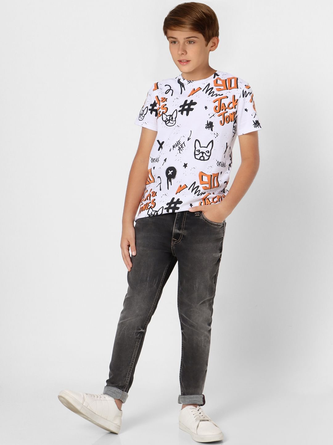 Boys Grey Mid Rise Glenn Slim Fit Jeans