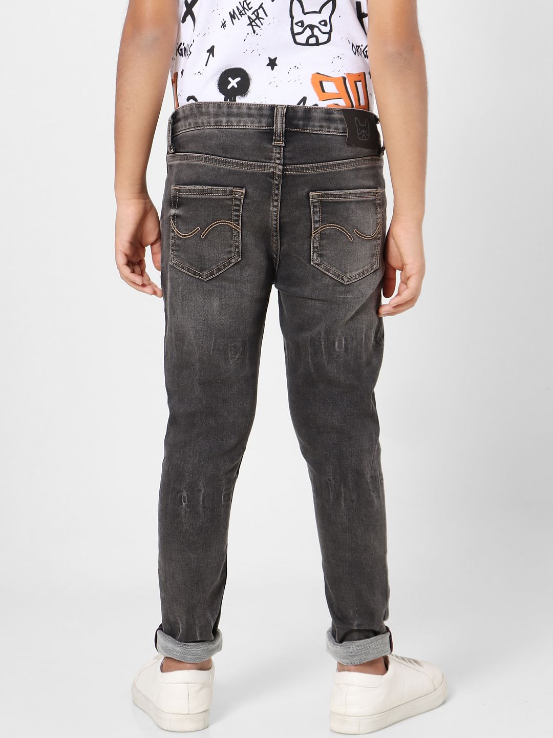 Boys Grey Mid Rise Glenn Slim Fit Jeans