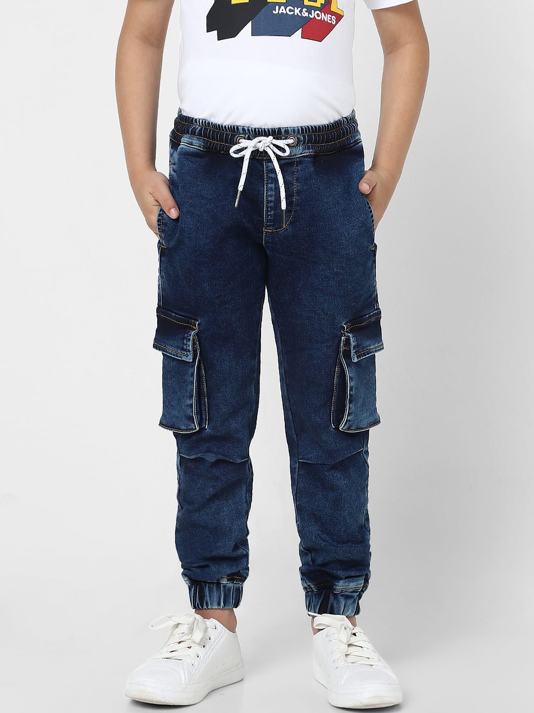 Boys Blue Patch Pocket Joggers