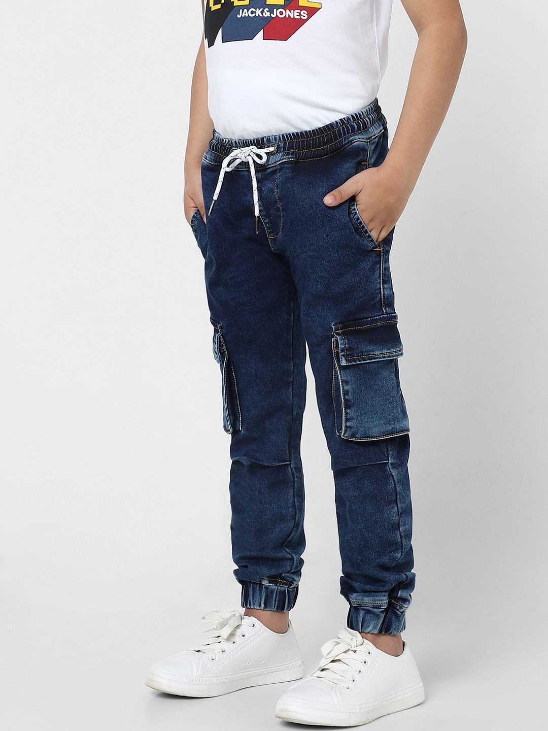 Boys Blue Patch Pocket Joggers