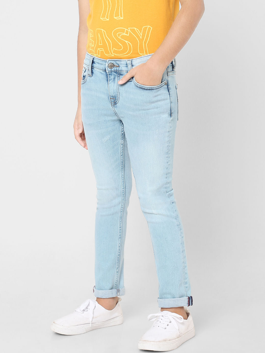 Boys Light Blue Mid Rise Clark Straight Fit Jeans