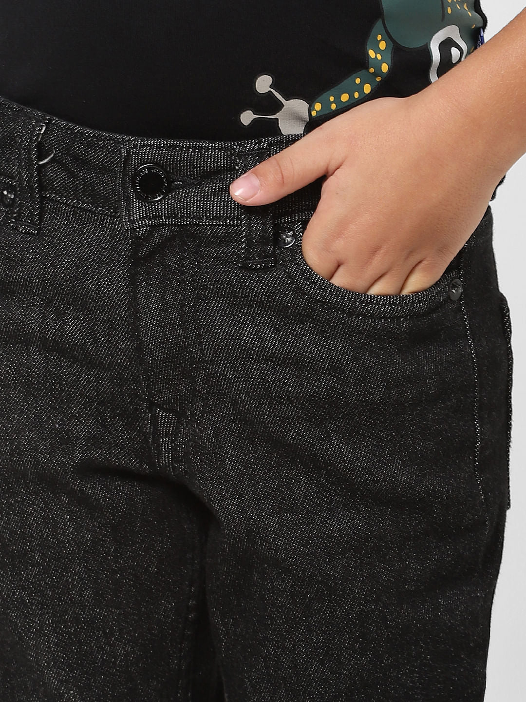 Boys Black Mid Rise Clark Straight Fit Jeans