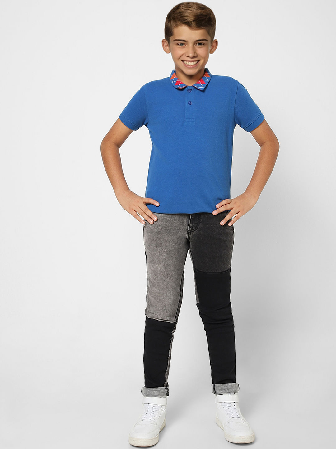 Boys Grey Colourblocked Slim Jeans