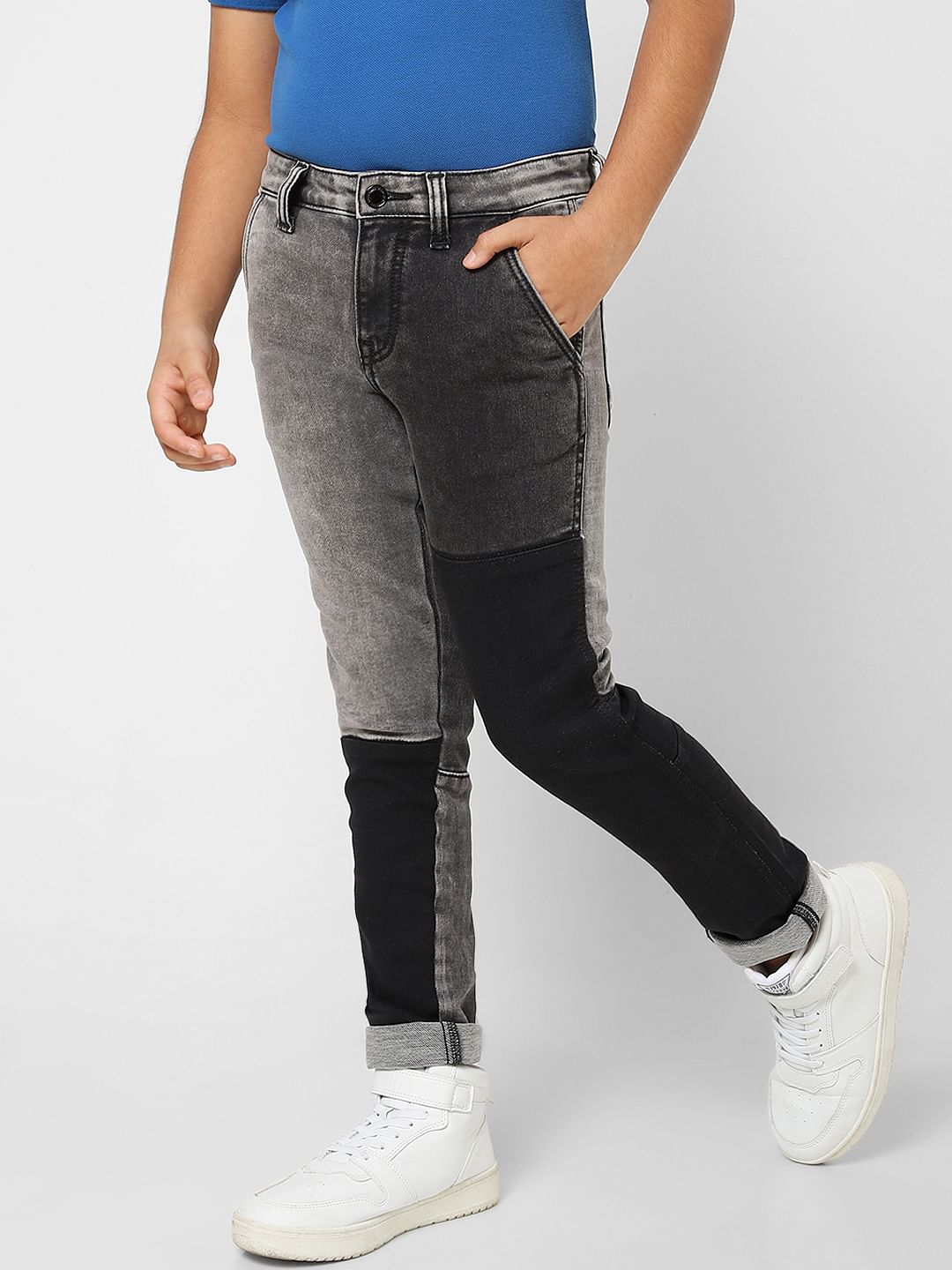 Boys Grey Colourblocked Slim Jeans