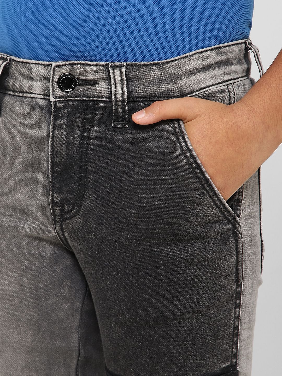 Boys Grey Colourblocked Slim Jeans