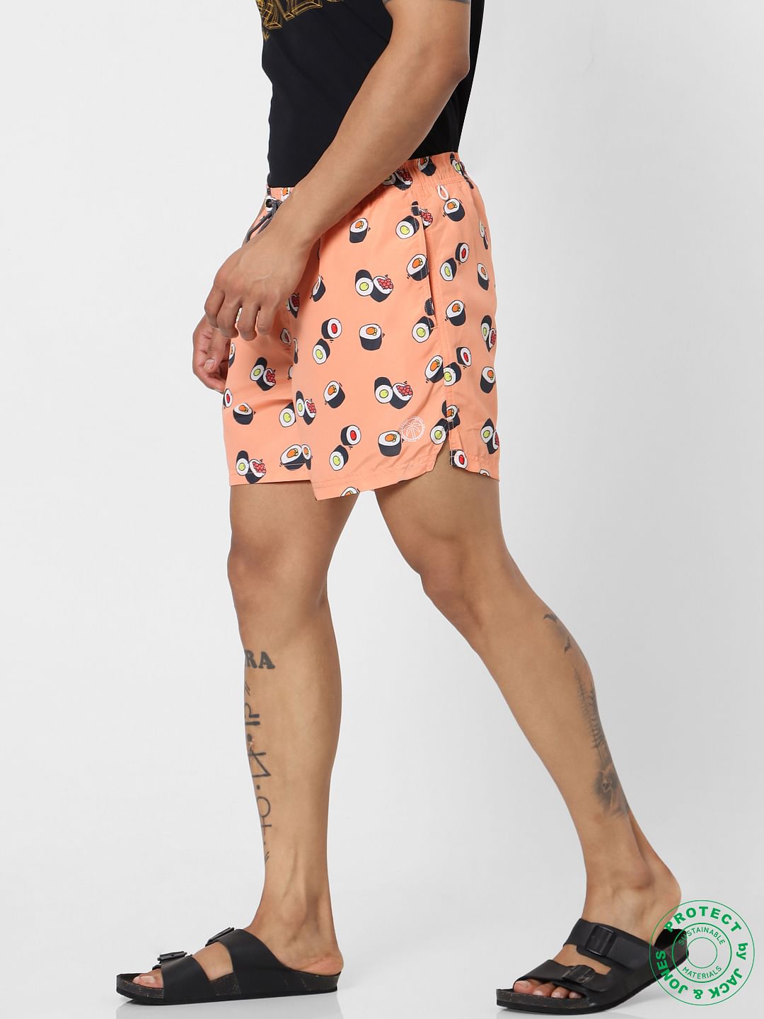 Peach Mid Rise All Over Print Swimshorts