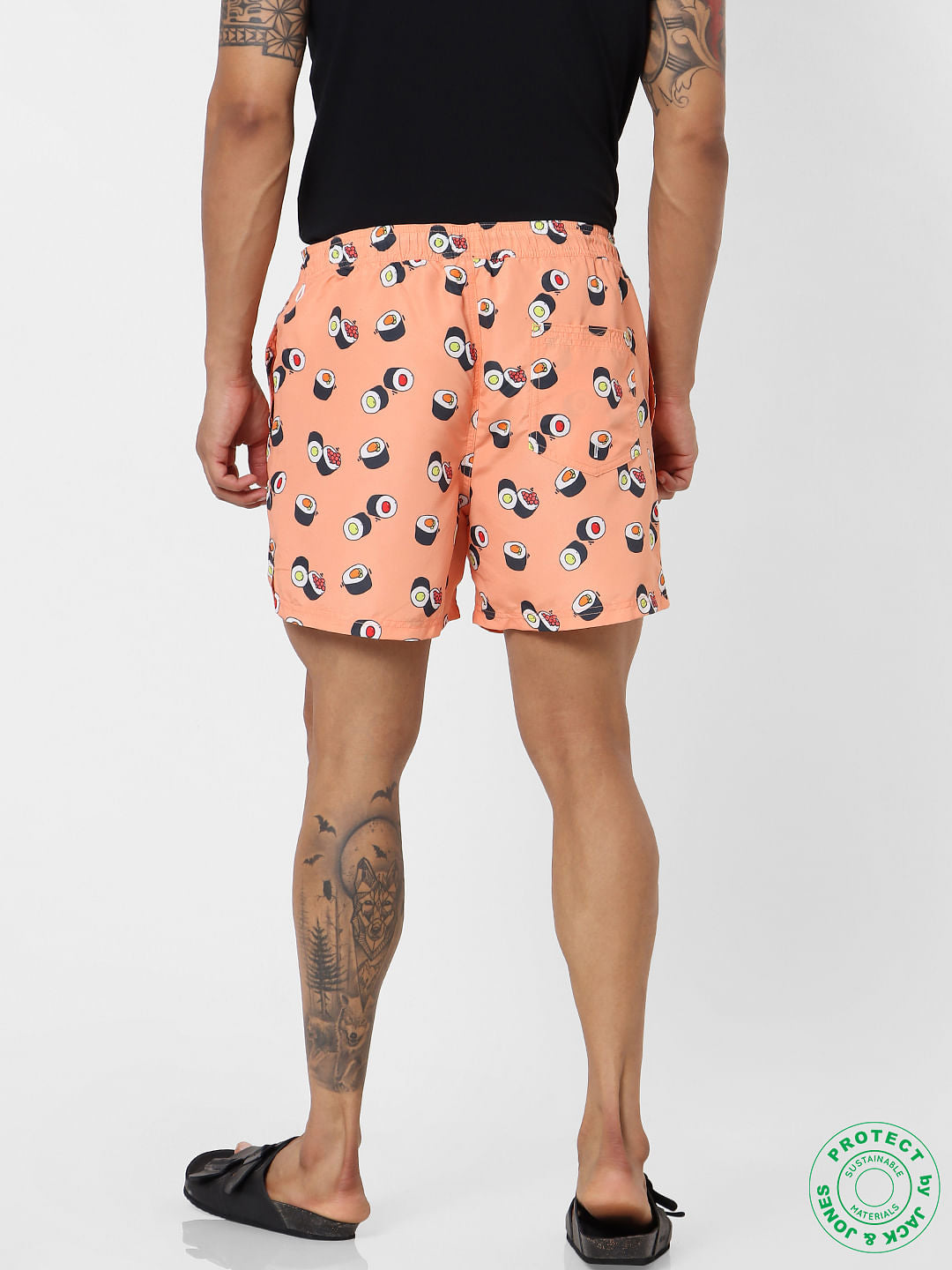 Peach Mid Rise All Over Print Swimshorts