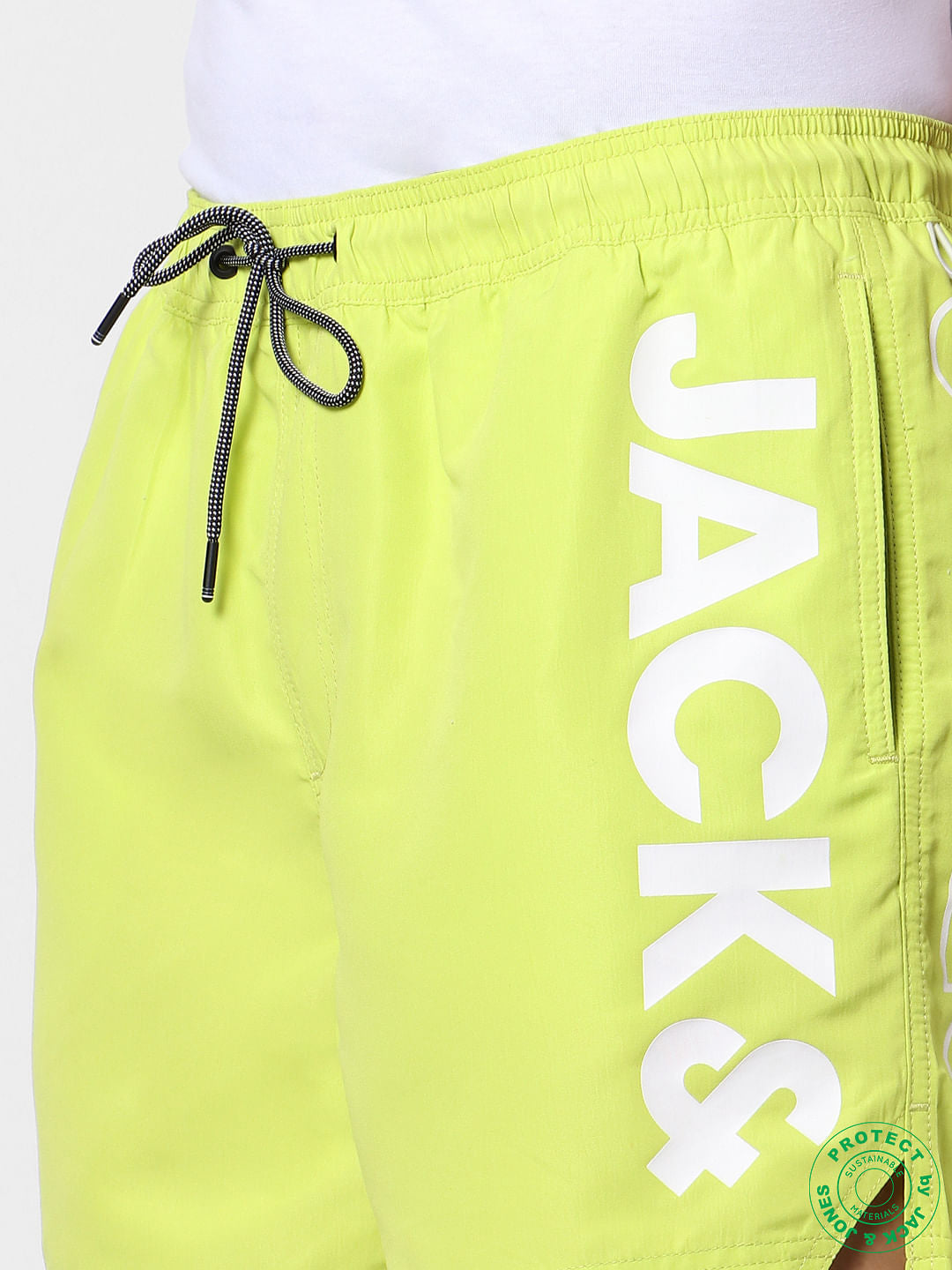 Lime Mid Rise Logo Print Drawstring Swimshorts