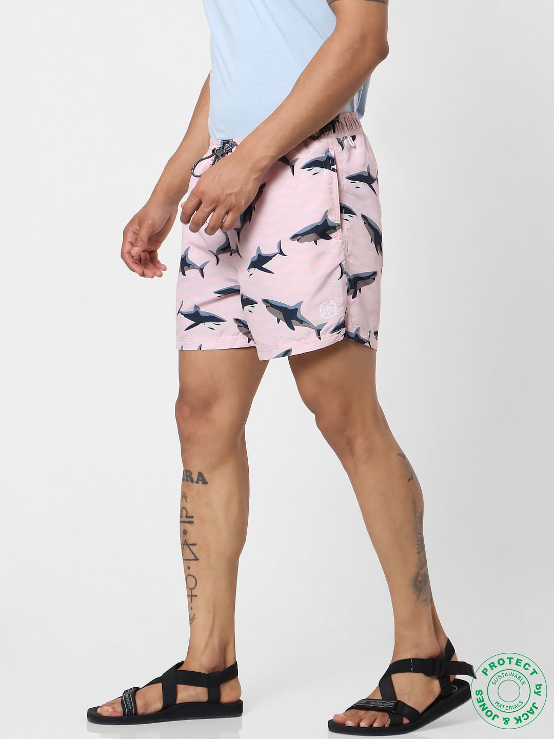 Pink Mid Rise All Over Print Swimshorts
