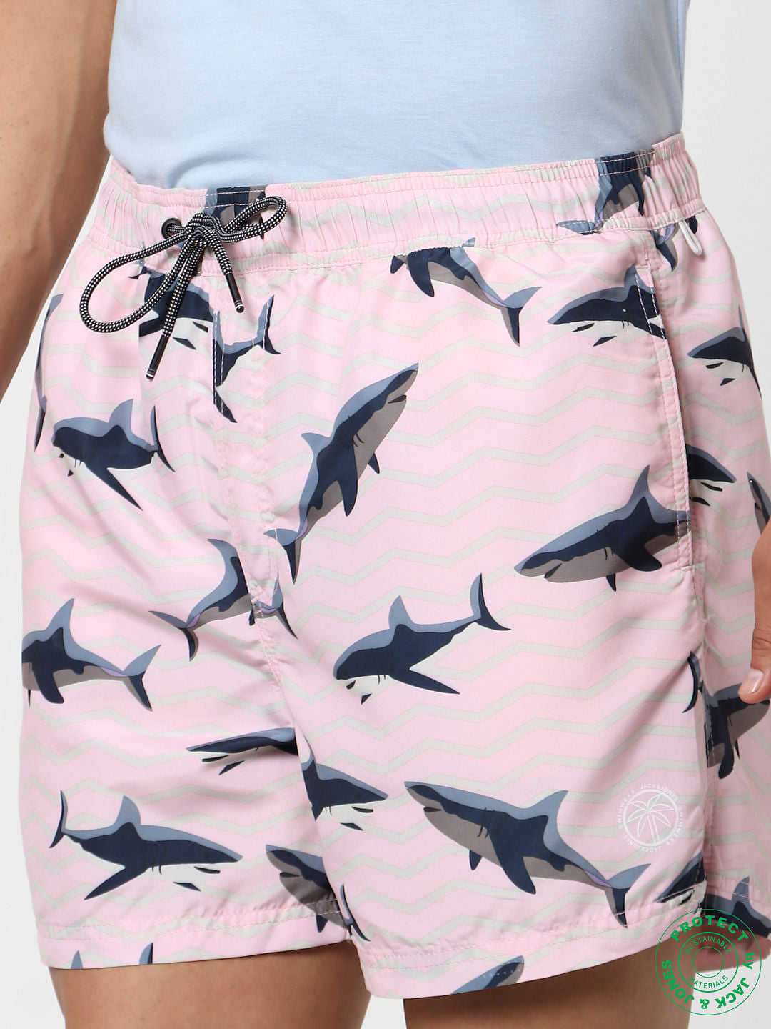 Pink Mid Rise All Over Print Swimshorts