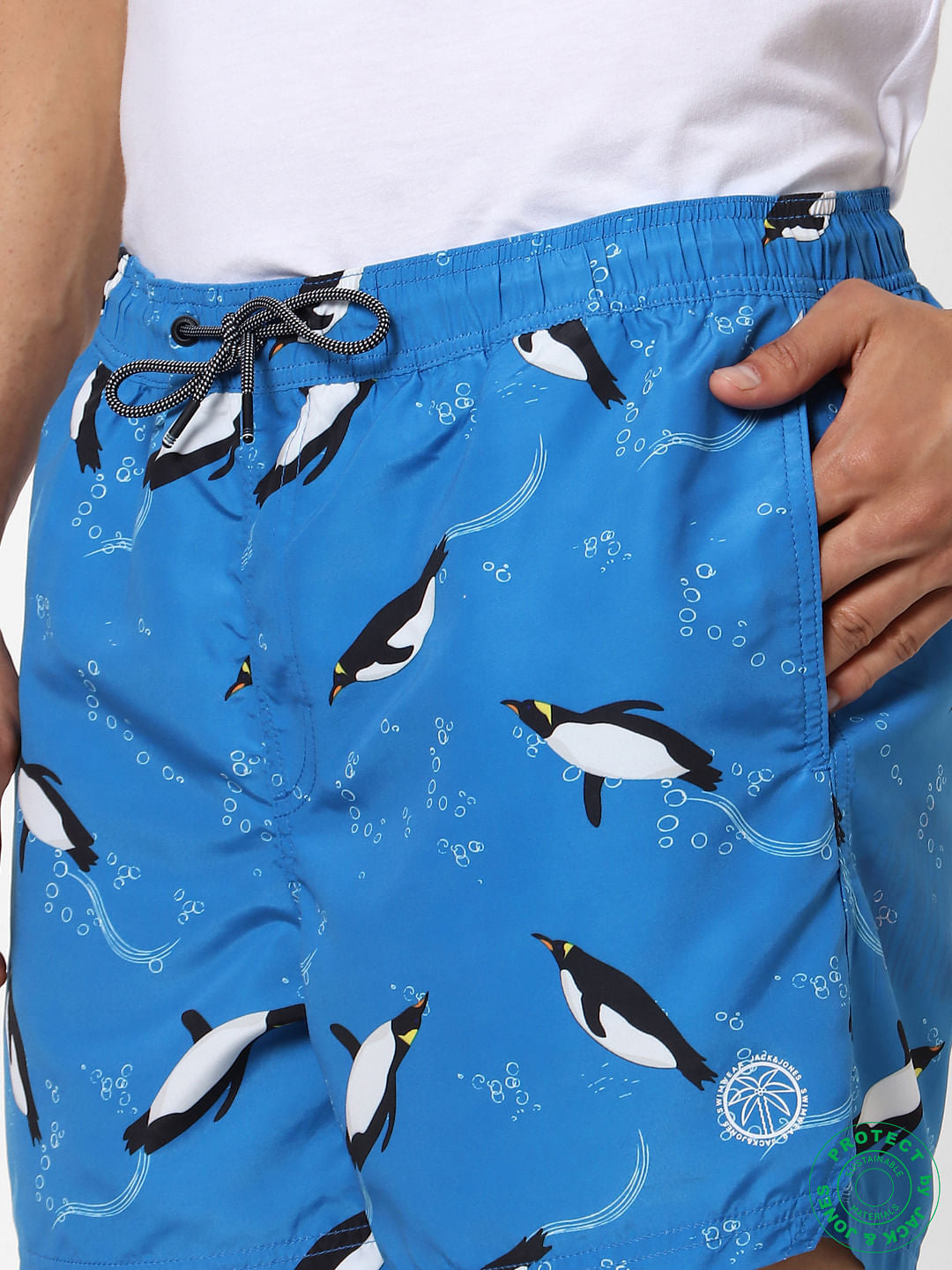 Blue Mid Rise All Over Print Swimshorts