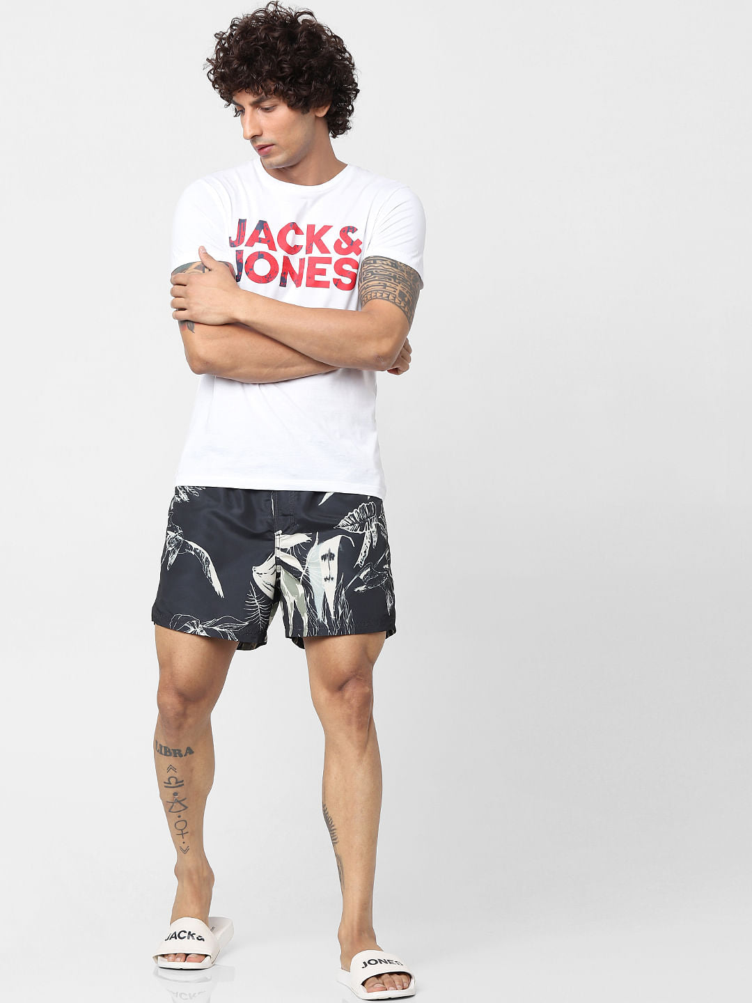 Black Mid Rise All Over Print Swimshorts