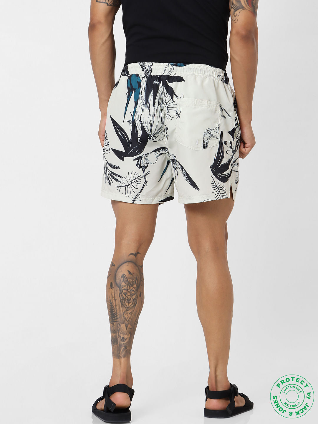 Black Mid Rise All Over Print Swimshorts