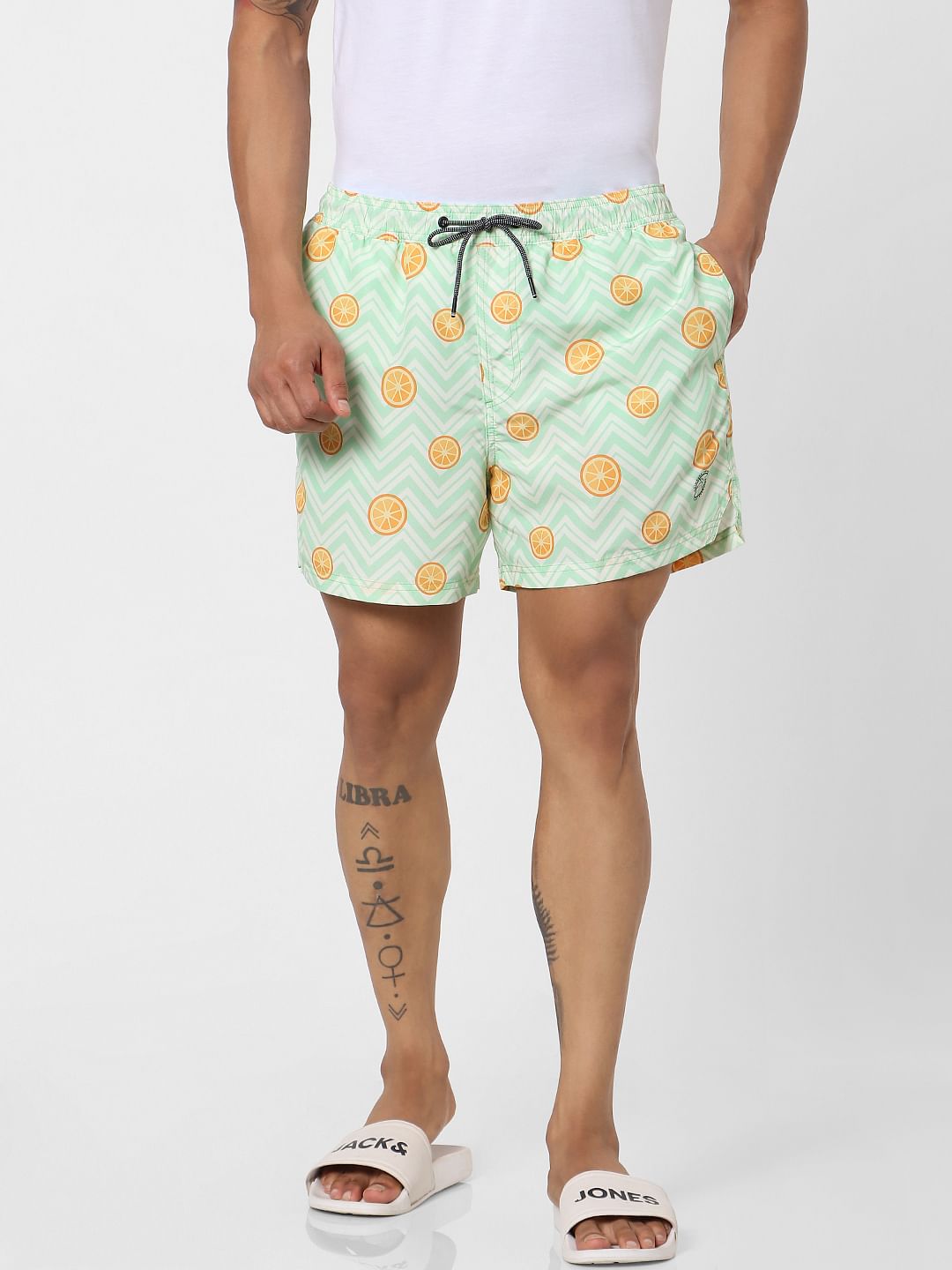 Green Mid Rise All Over Print Swimshorts