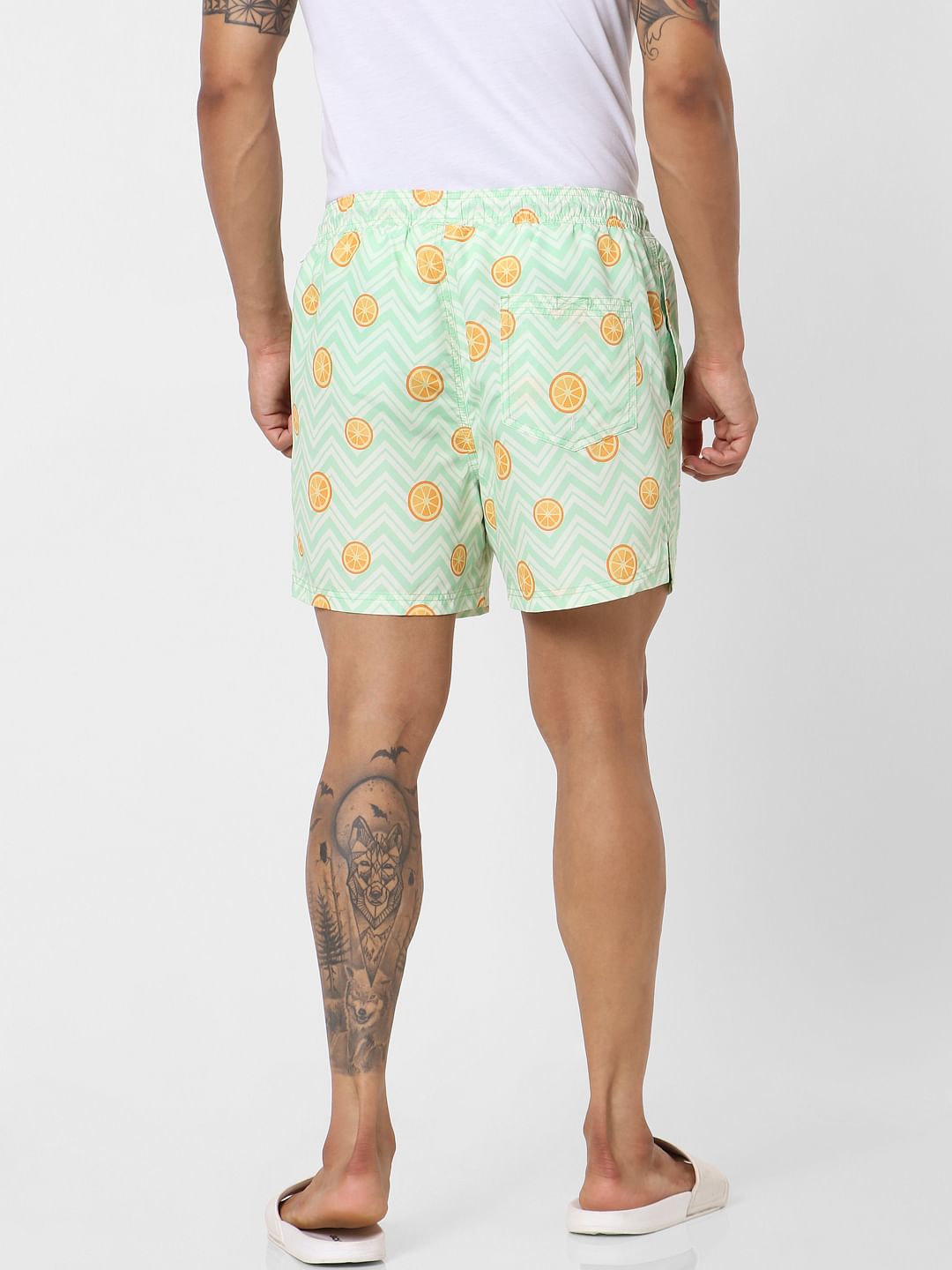 Green Mid Rise All Over Print Swimshorts