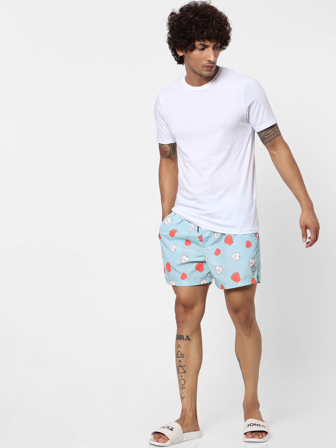 Blue Mid Rise All Over Print Swimshorts