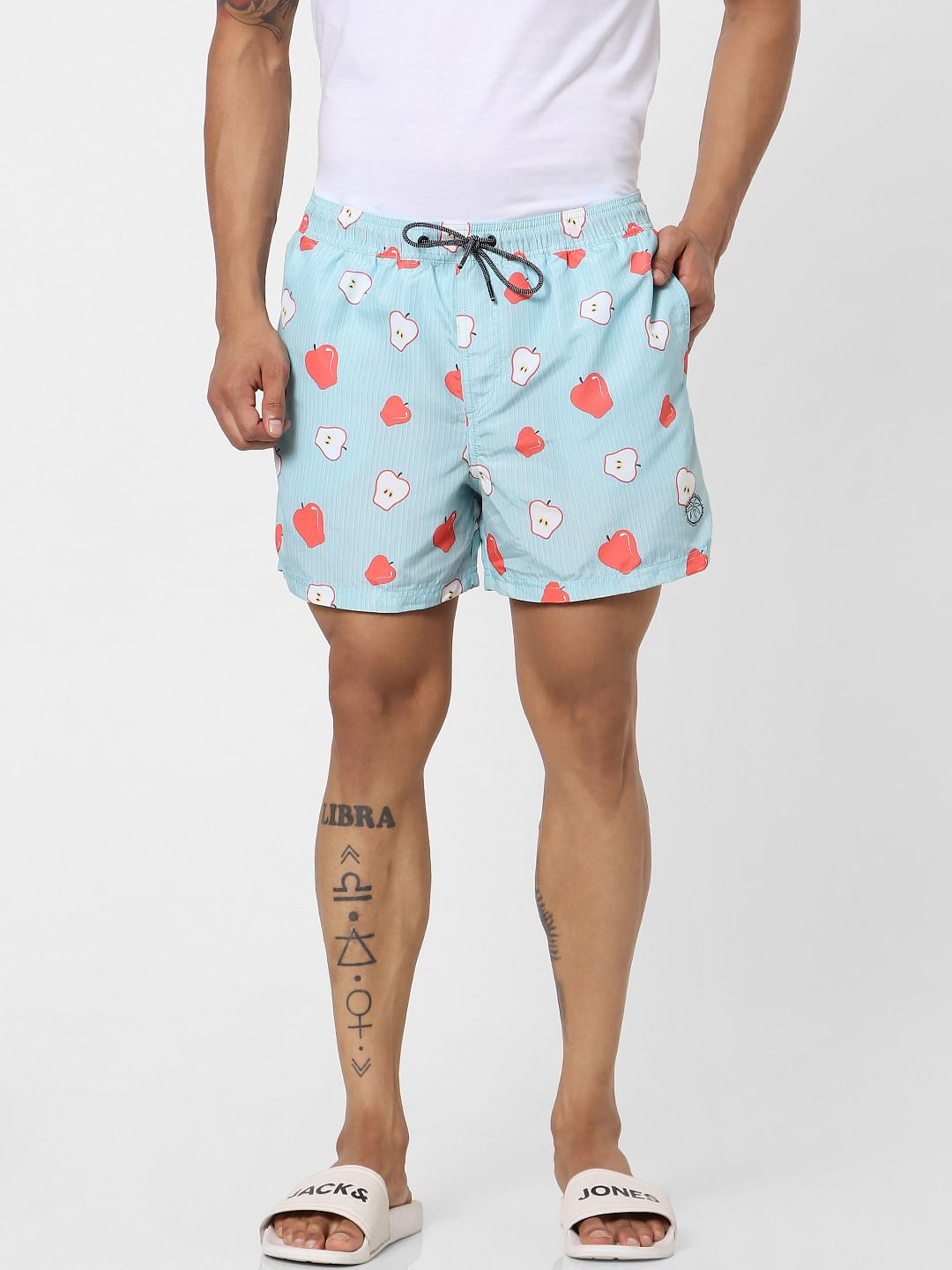 Blue Mid Rise All Over Print Swimshorts