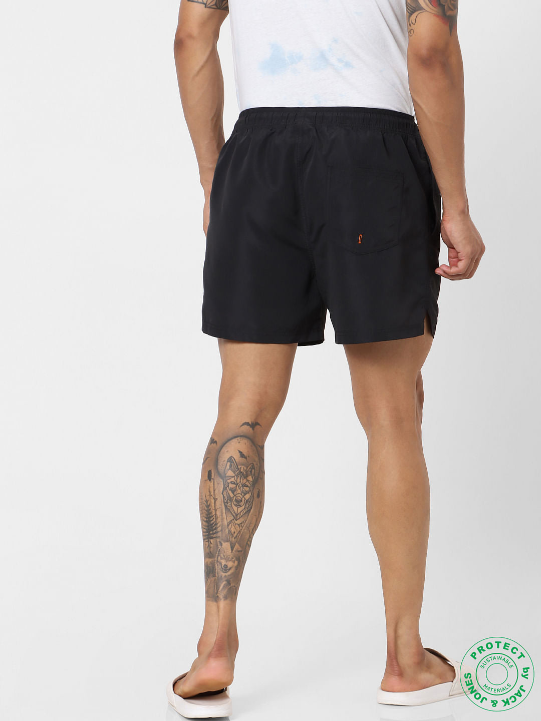 Black Mid Rise Drawstring Swimshorts