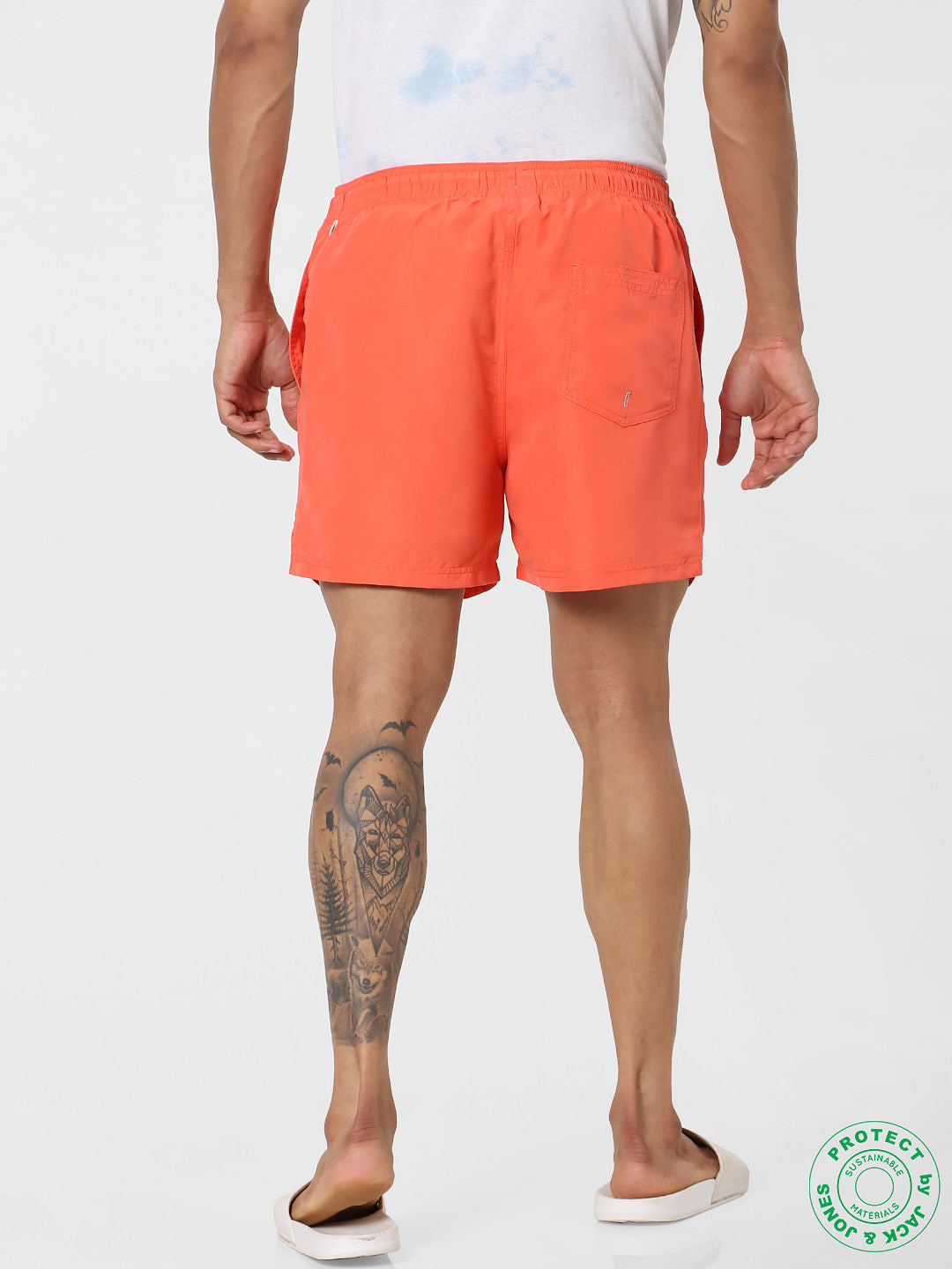 Orange Mid Rise Drawstring Swimshorts