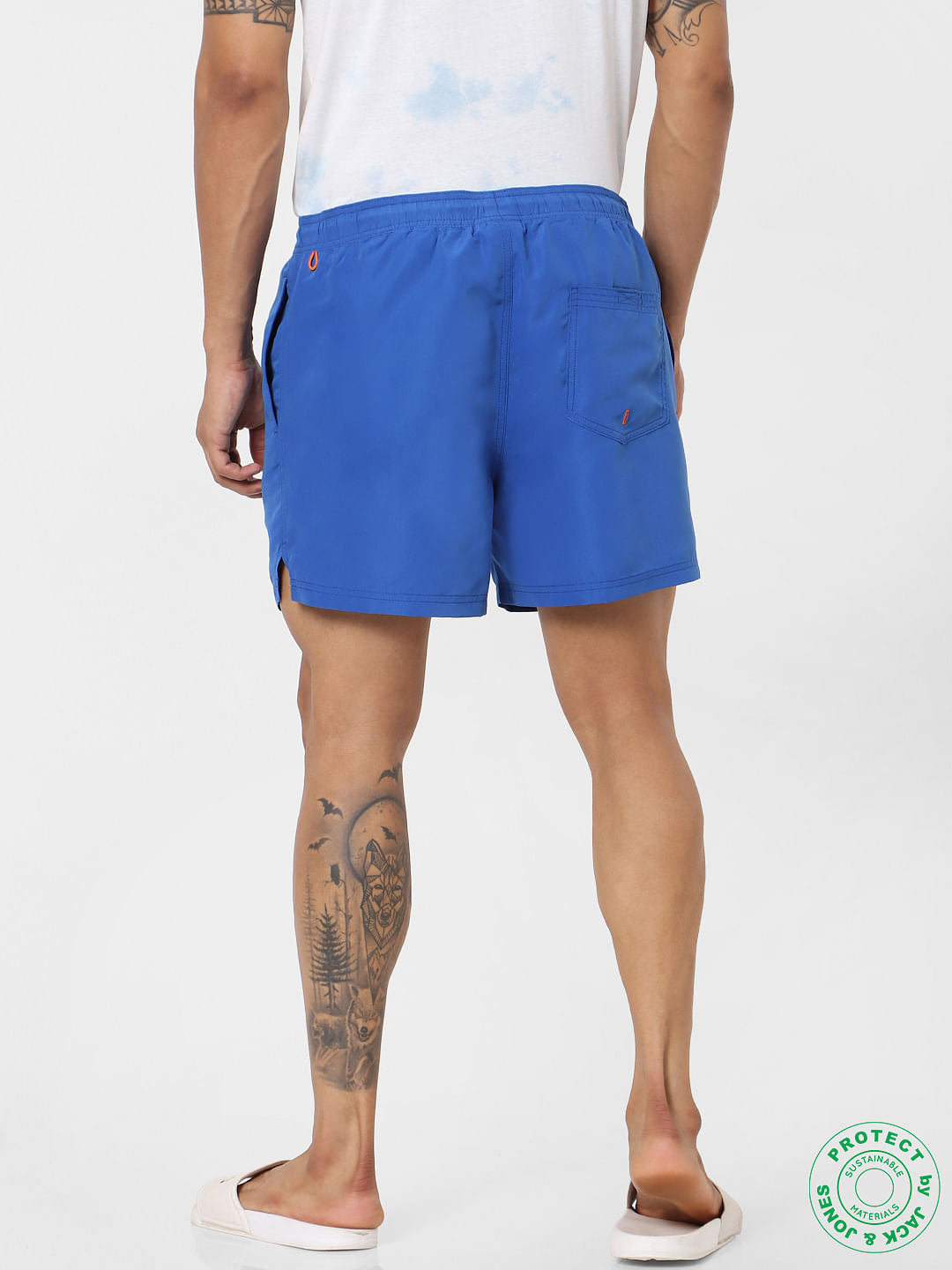 Blue Mid Rise Drawstring Swimshorts