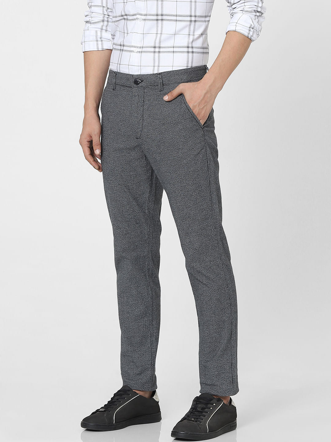 Black Mid Rise Printed Pants