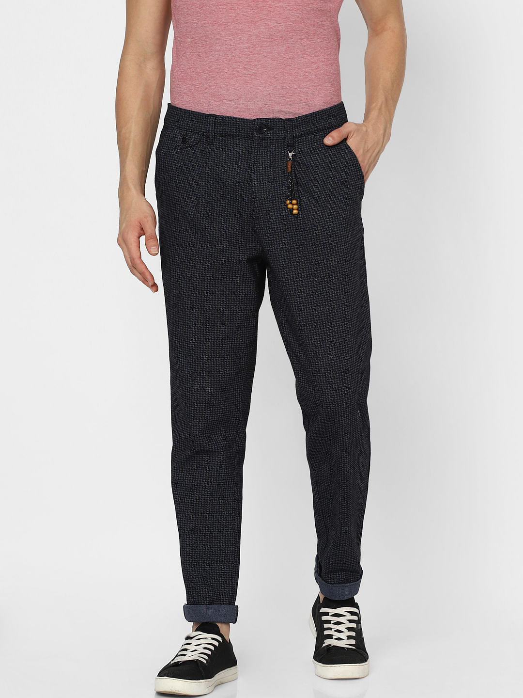 Navy Blue Houndstooth Sweatpants