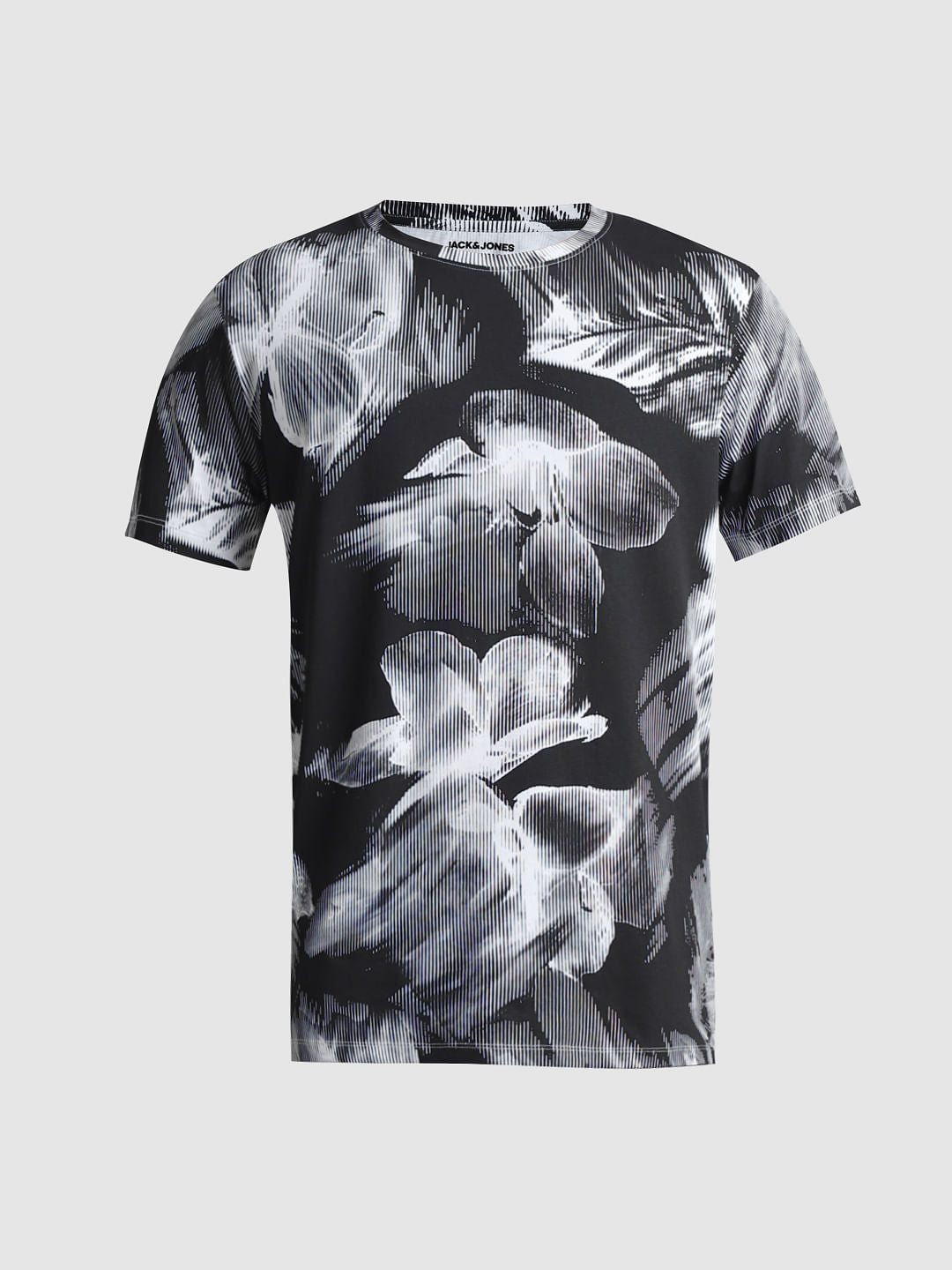 White & Black Printed Crew Neck T-shirt