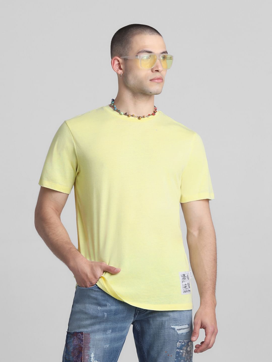 Lime Green Cotton Crew Neck T-shirt