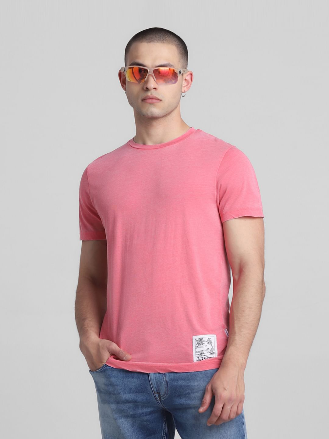 Pink Cotton Crew Neck T-shirt