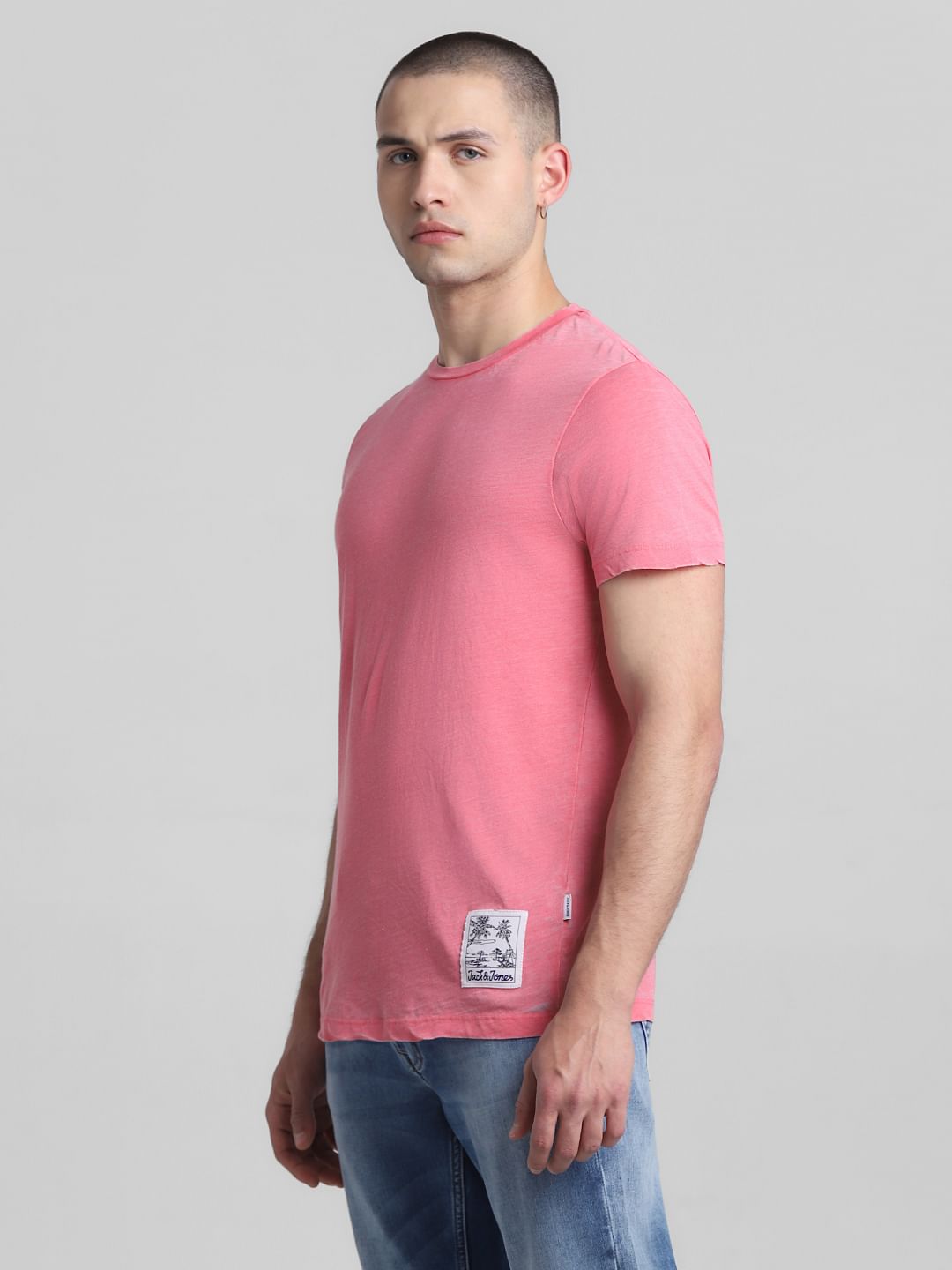 Pink Cotton Crew Neck T-shirt