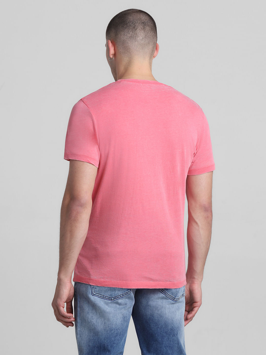 Pink Cotton Crew Neck T-shirt