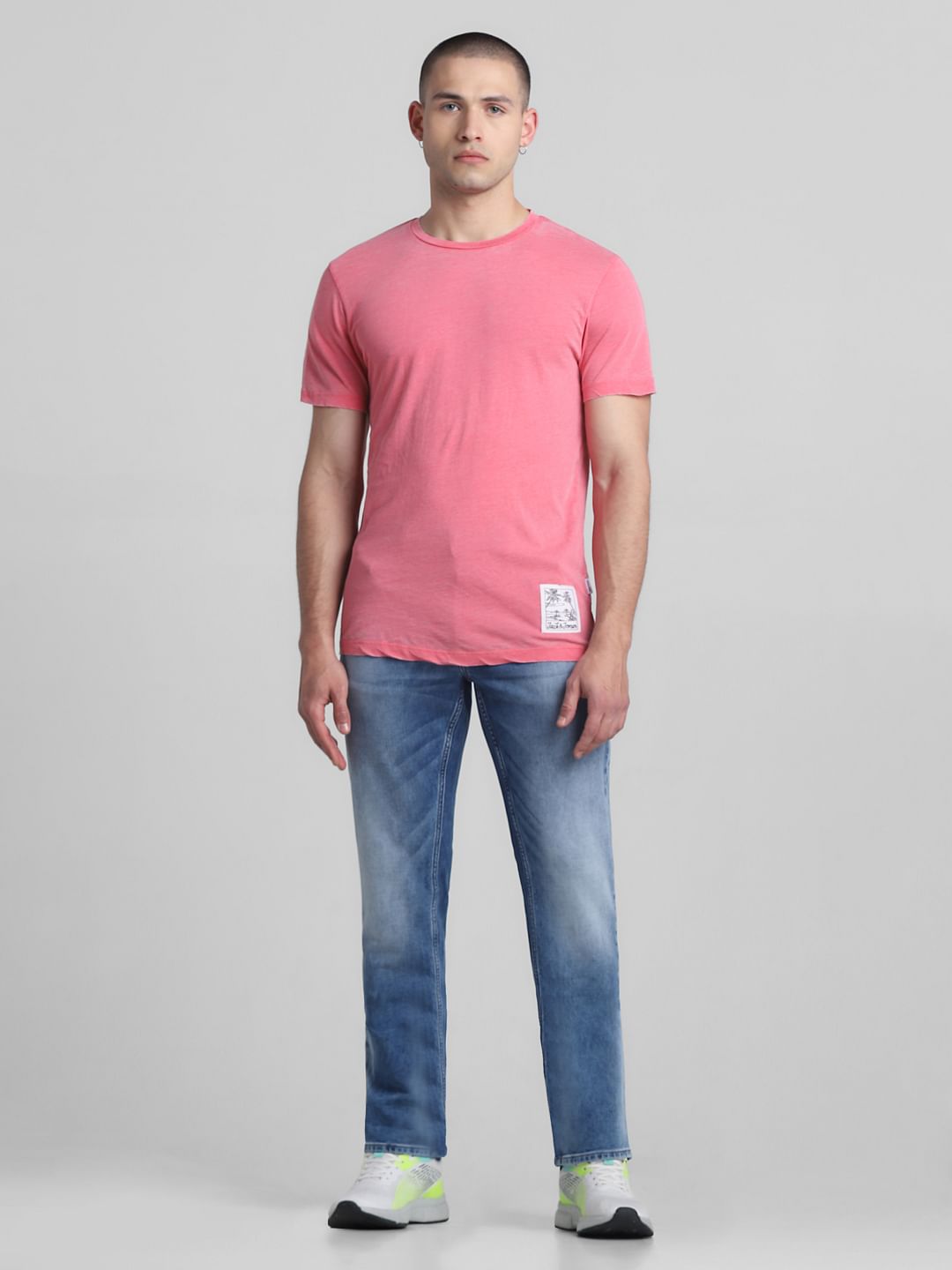 Pink Cotton Crew Neck T-shirt