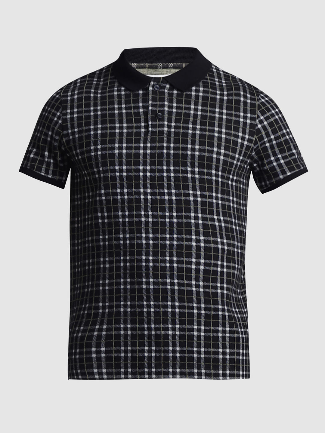 Black Check Print Polo T-shirt