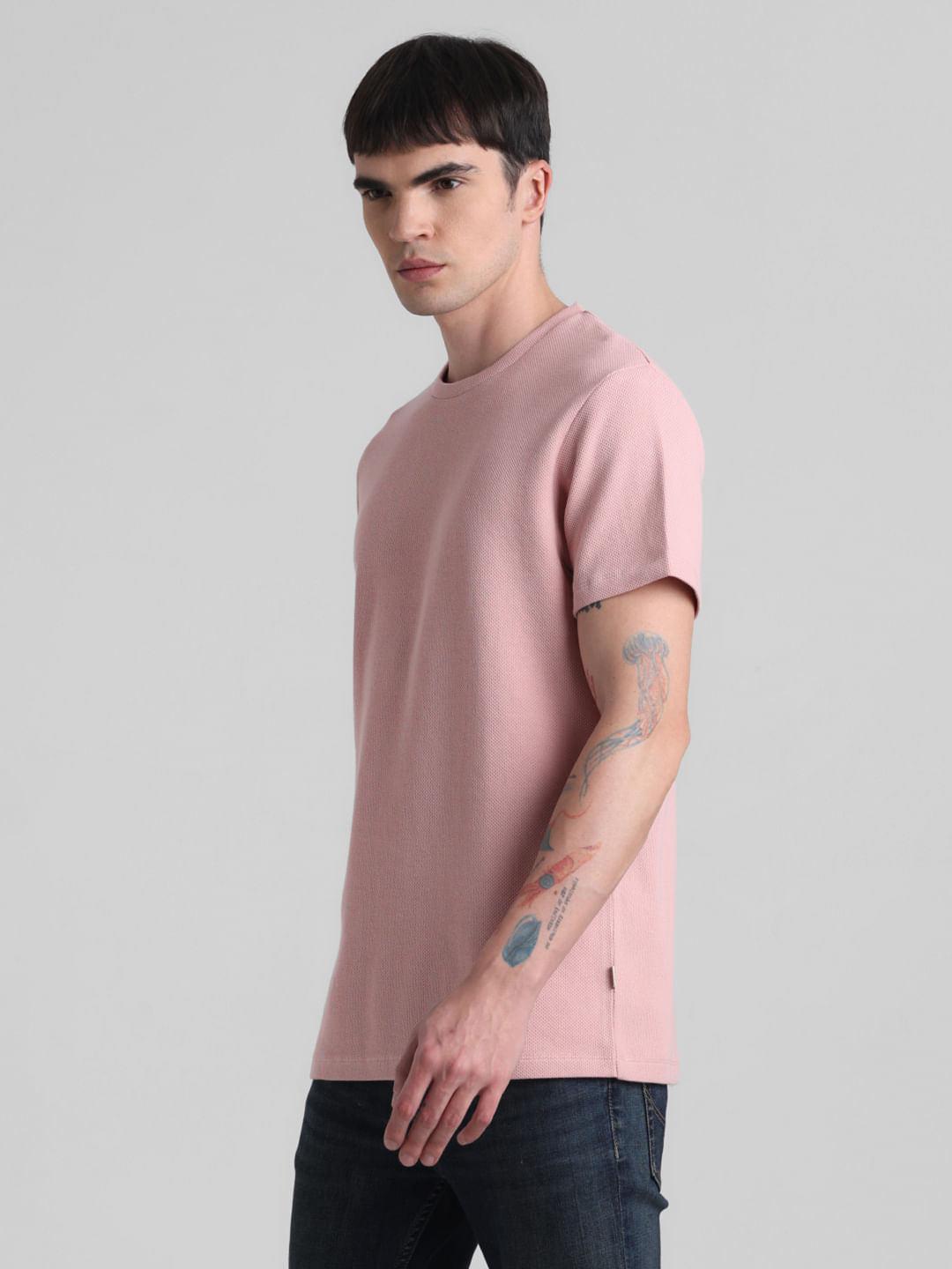 Peach Cotton Crew Neck T-shirt