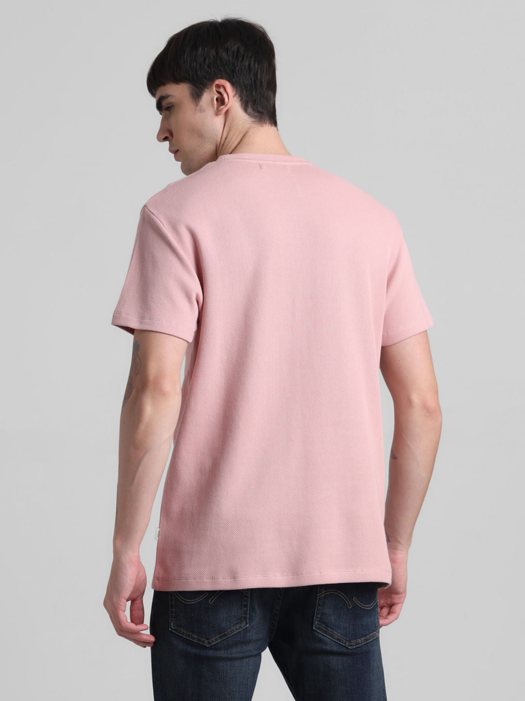 Peach Cotton Crew Neck T-shirt