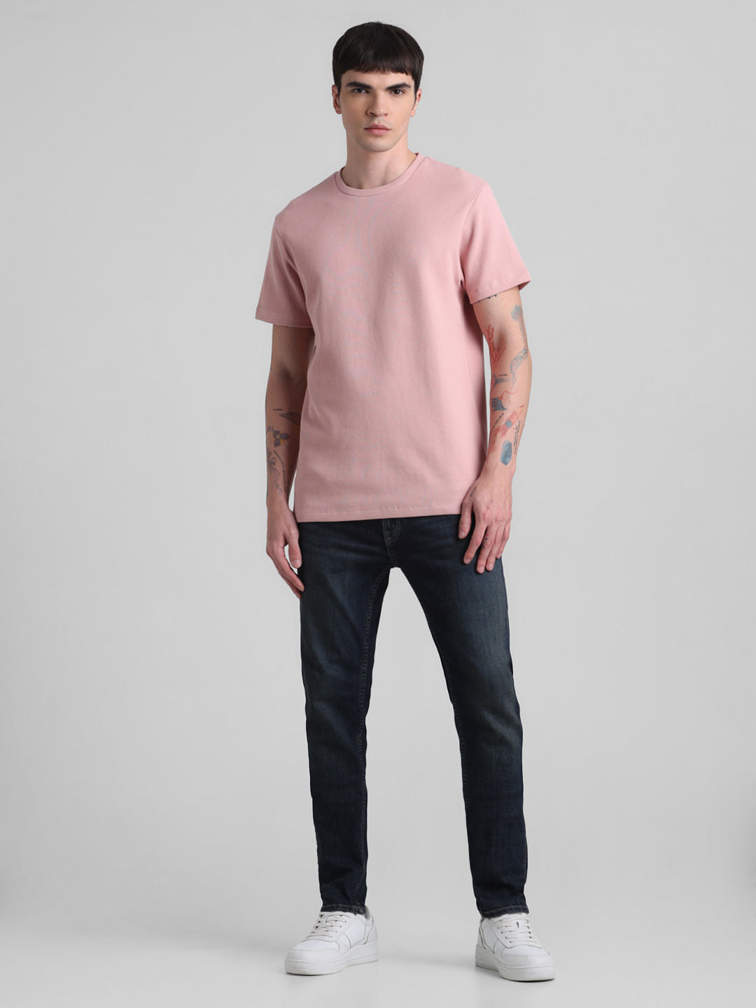 Peach Cotton Crew Neck T-shirt