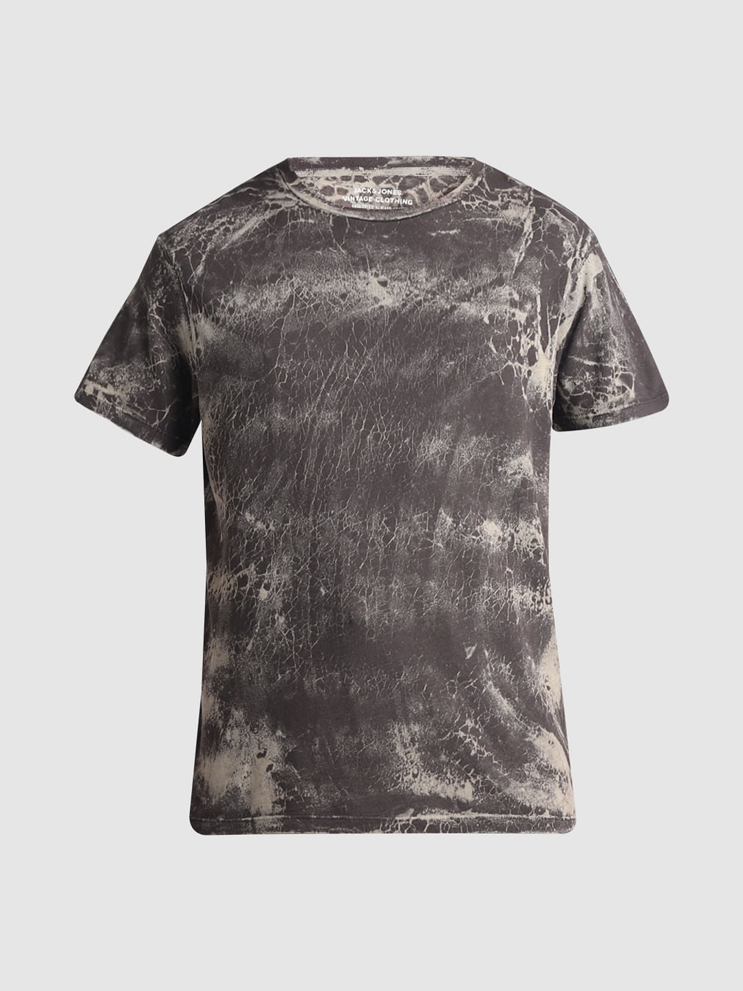 Black Printed Acid Washed T-shirt