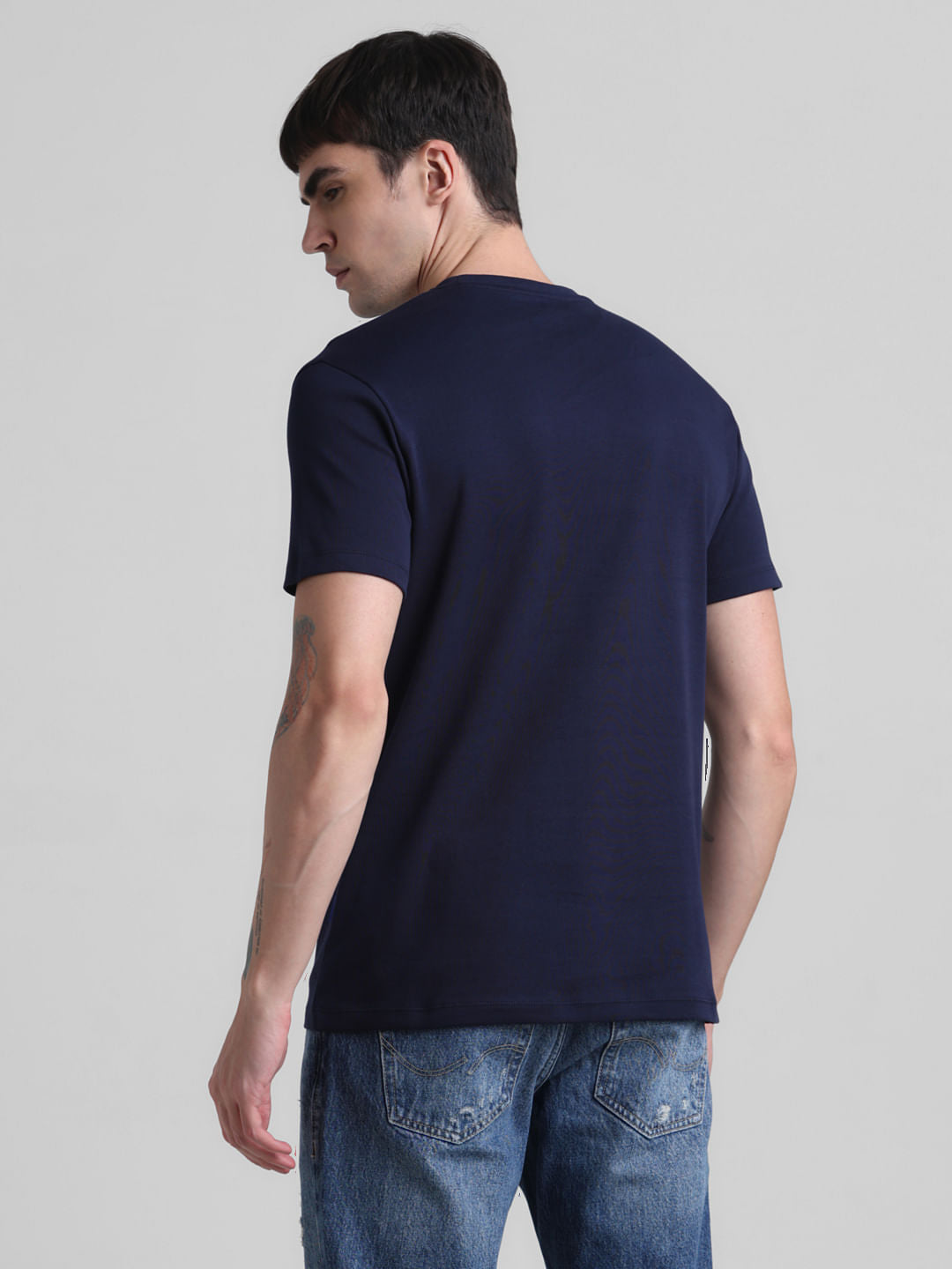 Dark Blue Logo Print Crew Neck T-shirt